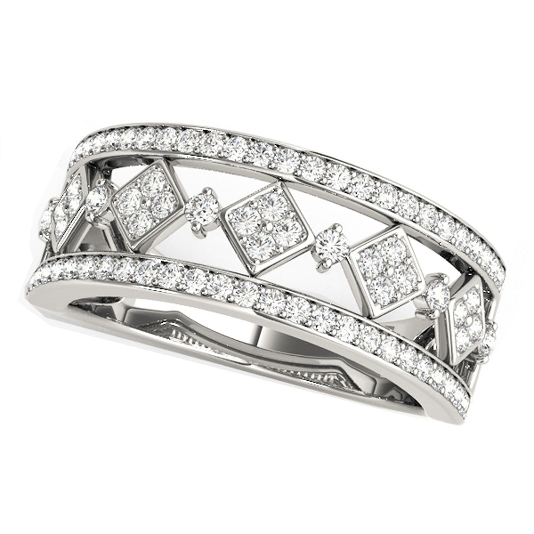 Diamond Studded Square Motif Ring in 14k White Gold (1/2 cttw) by Bids.com