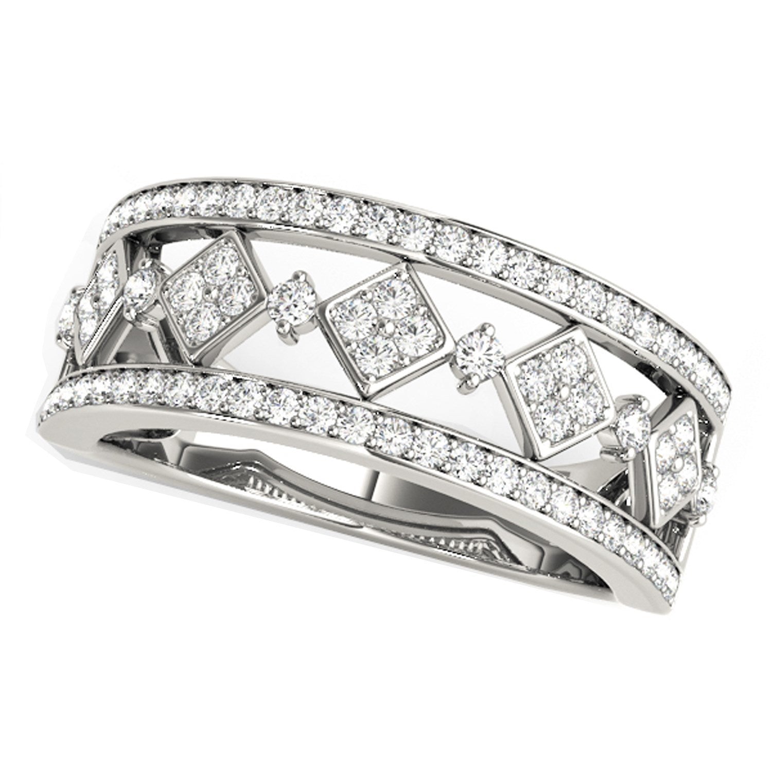 Diamond Studded Square Motif Ring in 14k White Gold (1/2 cttw) by Bids.com