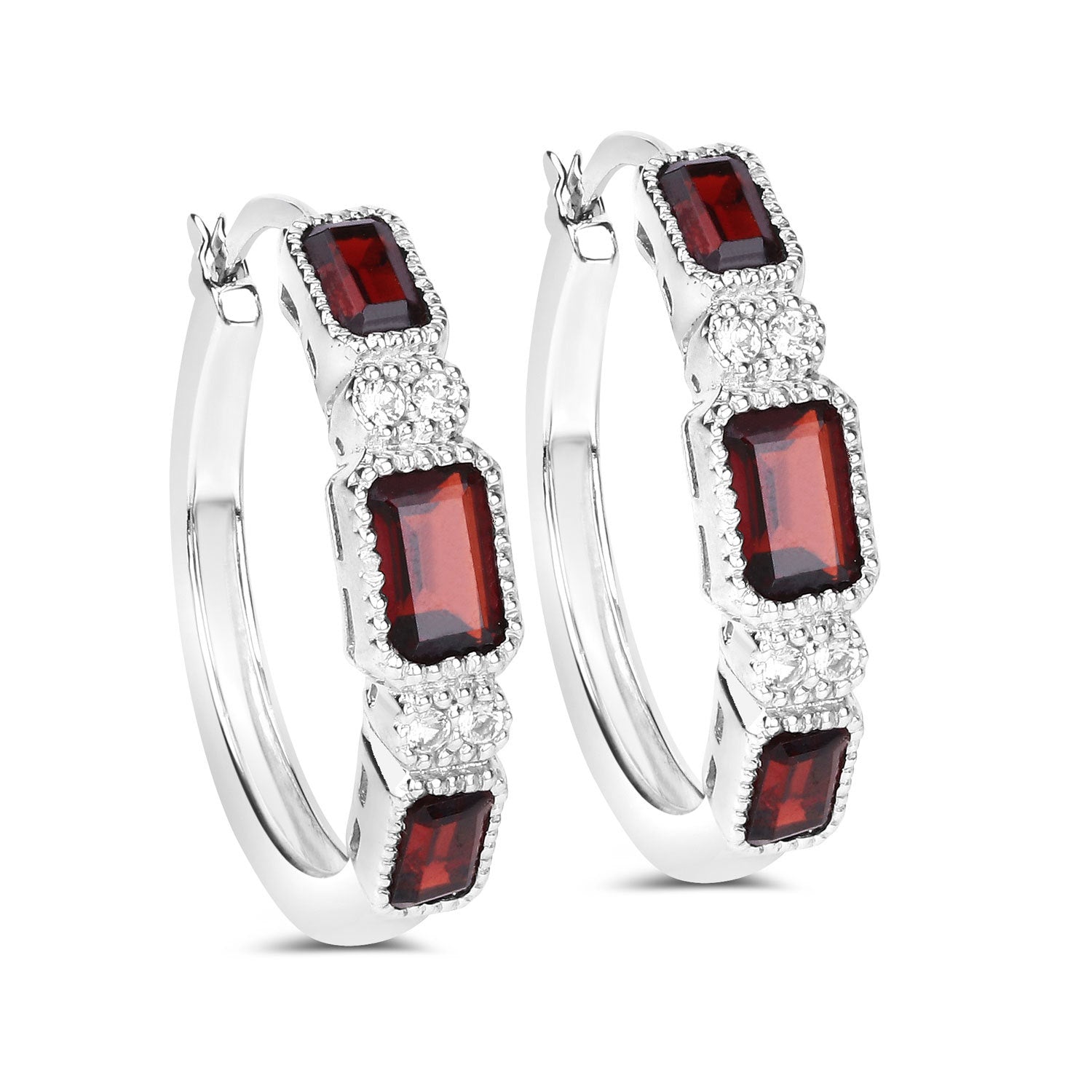 2.78 Carat Genuine Garnet and White Topaz .925 Sterling Silver Earrings  DestGlow