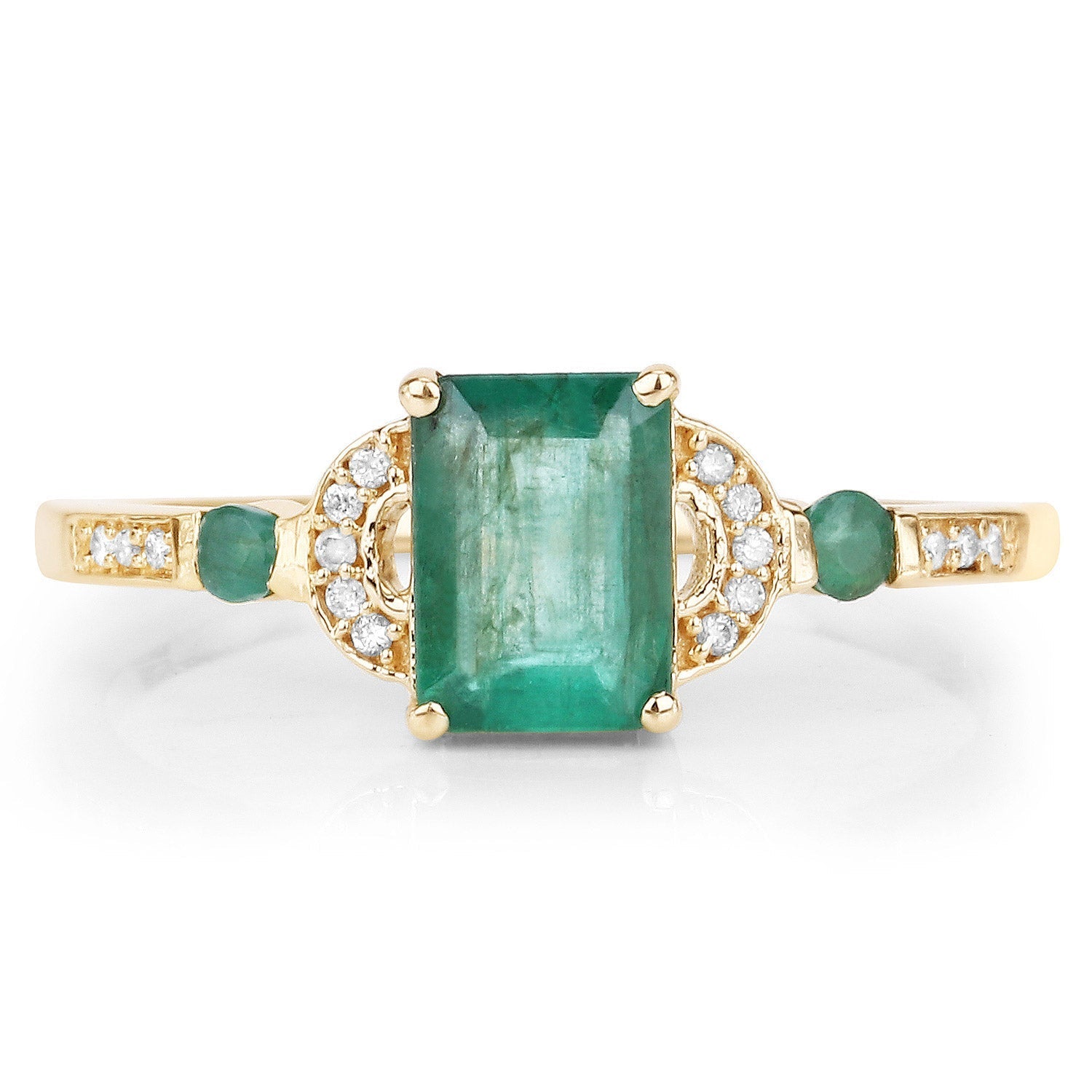 1.07 Carat Genuine Zambian Emerald and White Diamond 14K Yellow Gold Ring  DestGlow