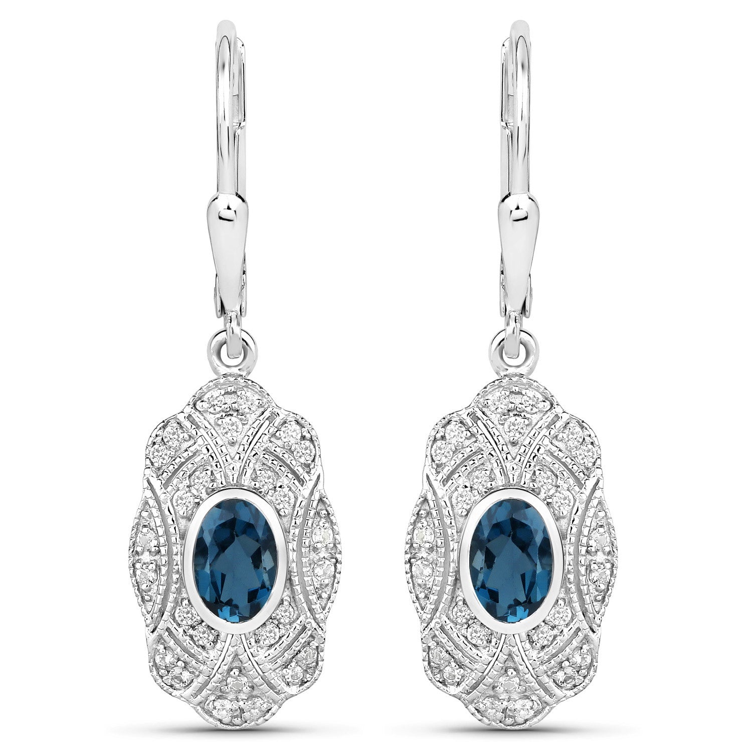 1.32 Carat Genuine London Blue Topaz and White Topaz .925 Sterling Silver Earrings  DestGlow