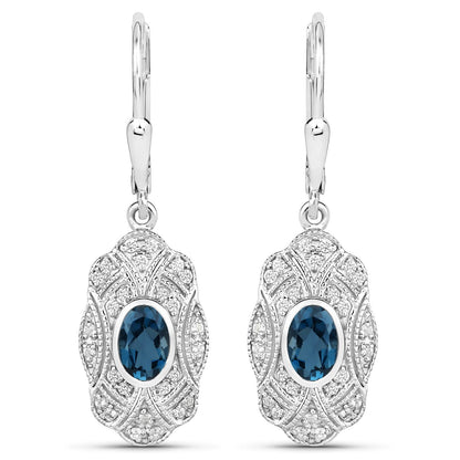 1.32 Carat Genuine London Blue Topaz and White Topaz .925 Sterling Silver Earrings  DestGlow