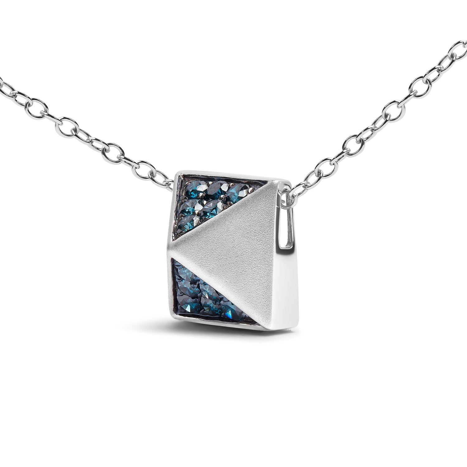 14K White Gold 1/4 Cttw Treated Blue Diamond Matte Finished Pyramid Pendant Necklace (Blue Color, SI1-SI2 Clarity) - 18" Inches by Bids.com