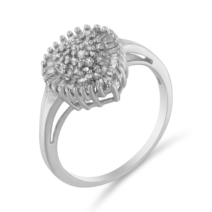 10K White Gold 1/2 Cttw Round &amp; Baguette Cut Diamond Pear Shaped Domed PavÃ© Cluster with Halo Cocktail Ring (H-I Color, SI1-SI2 Clarity) - Size 5 by Bids.com