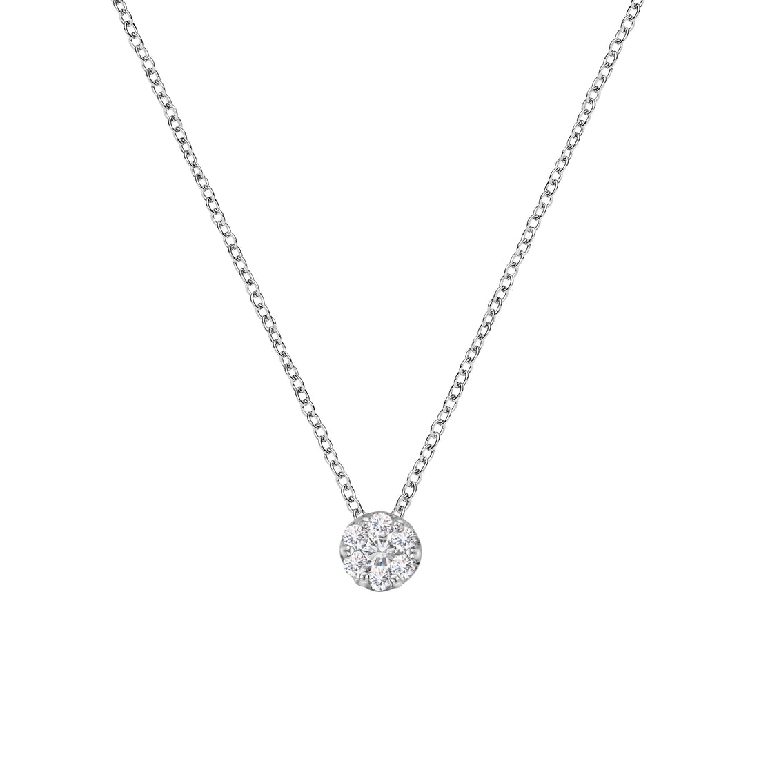 14K White Gold 1/4 Cttw Shared Prong Set Round-Ct Diamond 7 Stone Floral Cluster 18" Pendant Necklace (H-I Color, SI2-I1 Clarity) by Bids.com