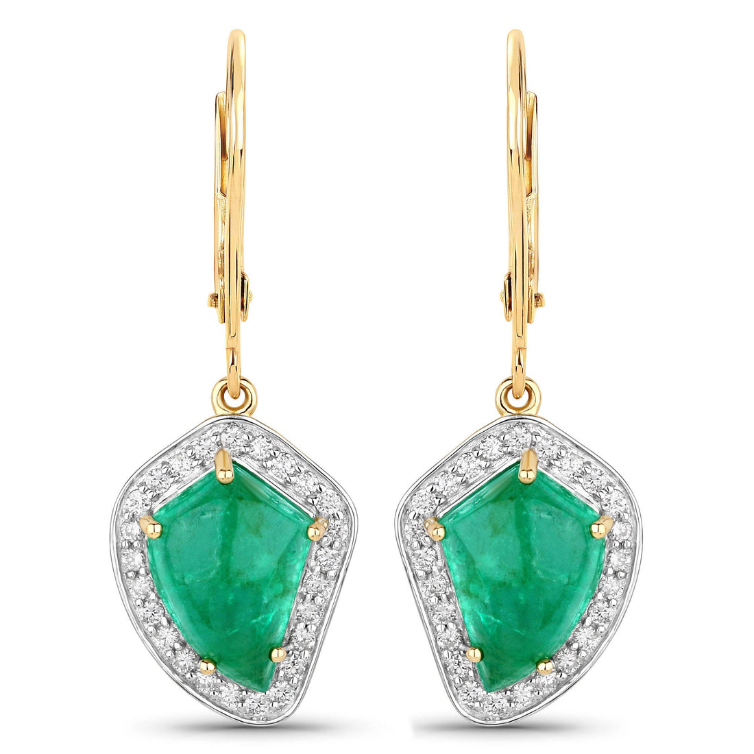 6.40 Carat Genuine Colombian Emerald and White Diamond 14K Yellow Gold Earrings by Bids.com