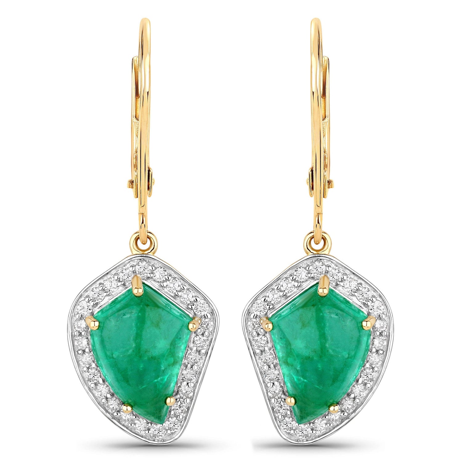 6.40 Carat Genuine Colombian Emerald and White Diamond 14K Yellow Gold Earrings by Bids.com