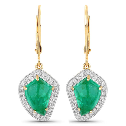 6.40 Carat Genuine Colombian Emerald and White Diamond 14K Yellow Gold Earrings by Bids.com