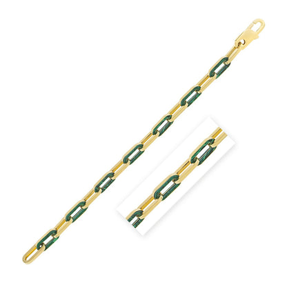 14k Yellow Gold Malachite Paperclip Gem Link Bracelet (7.00 mm) by Bids.com