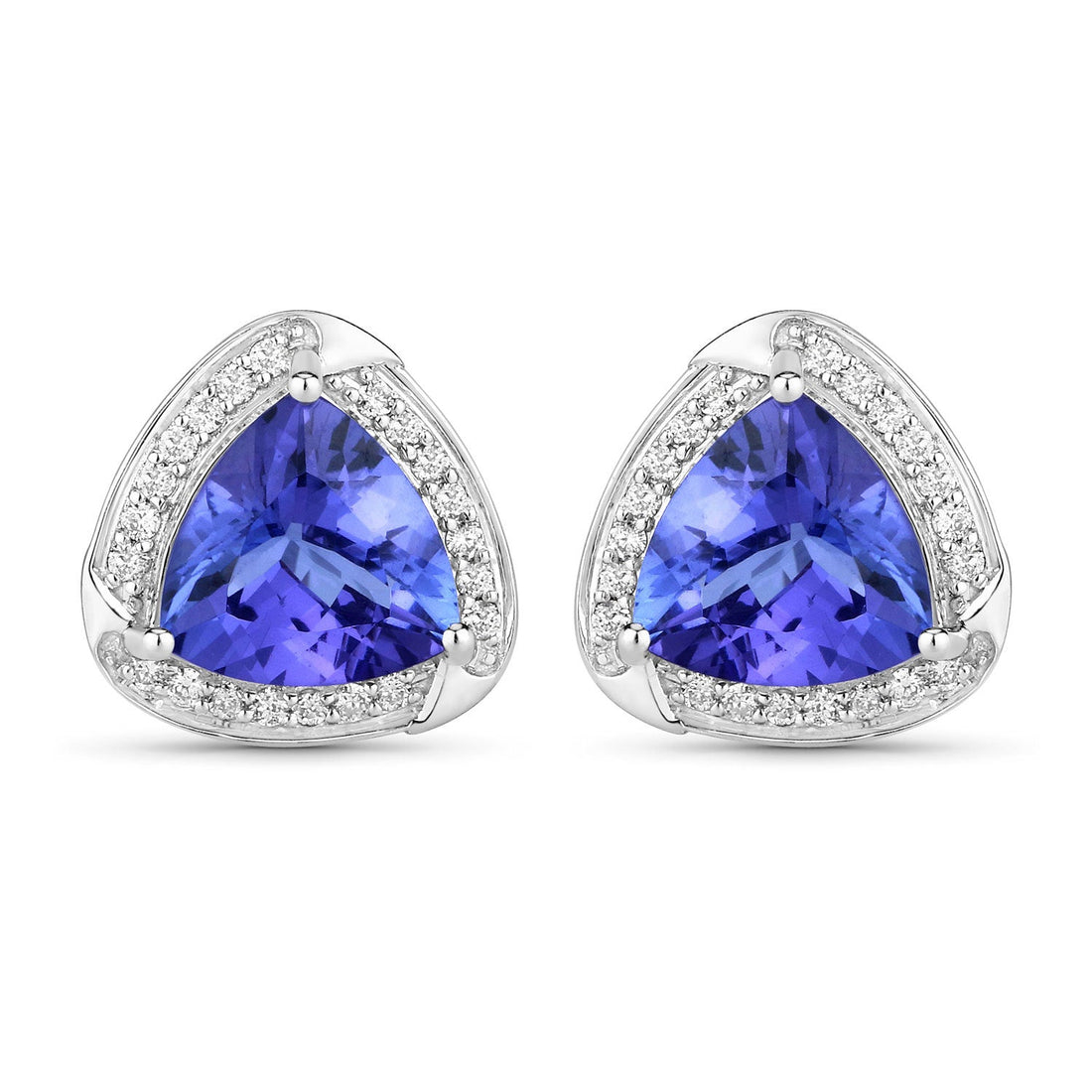 3.70 Carat Genuine Tanzanite and White Diamond 14K White Gold Earrings by Bids.com