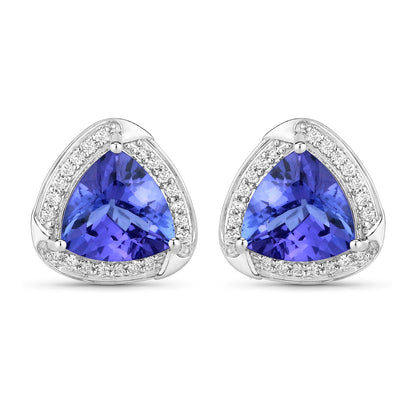 3.70 Carat Genuine Tanzanite and White Diamond 14K White Gold Earrings by Bids.com