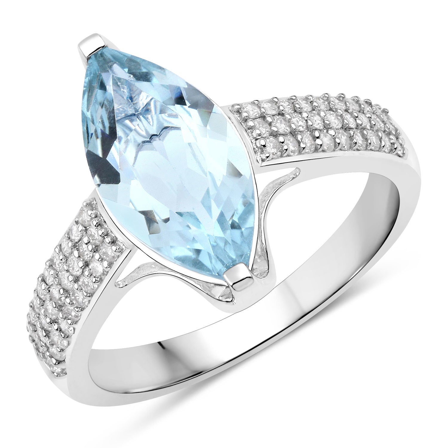 2.09 Carat Genuine Aquamarine and White Diamond 14K White Gold Ring by Bids.com