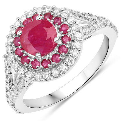 1.95 Carat Genuine Ruby and White Diamond 14K White Gold Ring by Bids.com