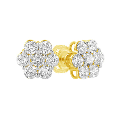 14K Yellow Gold 1.0 Cttw Diamond Flower Earring (J-K Color, I1-I2 Clarity) by Bids.com