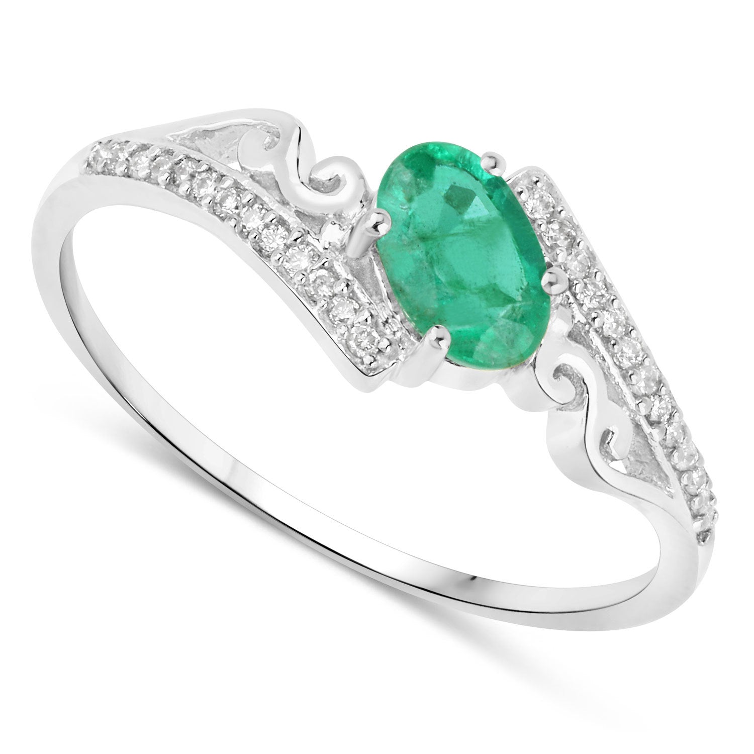 0.51 Carat Genuine Zambian Emerald and White Diamond 14K White Gold Ring by Bids.com
