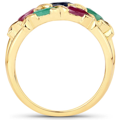 1.63 Carat Genuine Ruby, Blue Sapphire and Emerald .925 Sterling Silver Ring by Bids.com