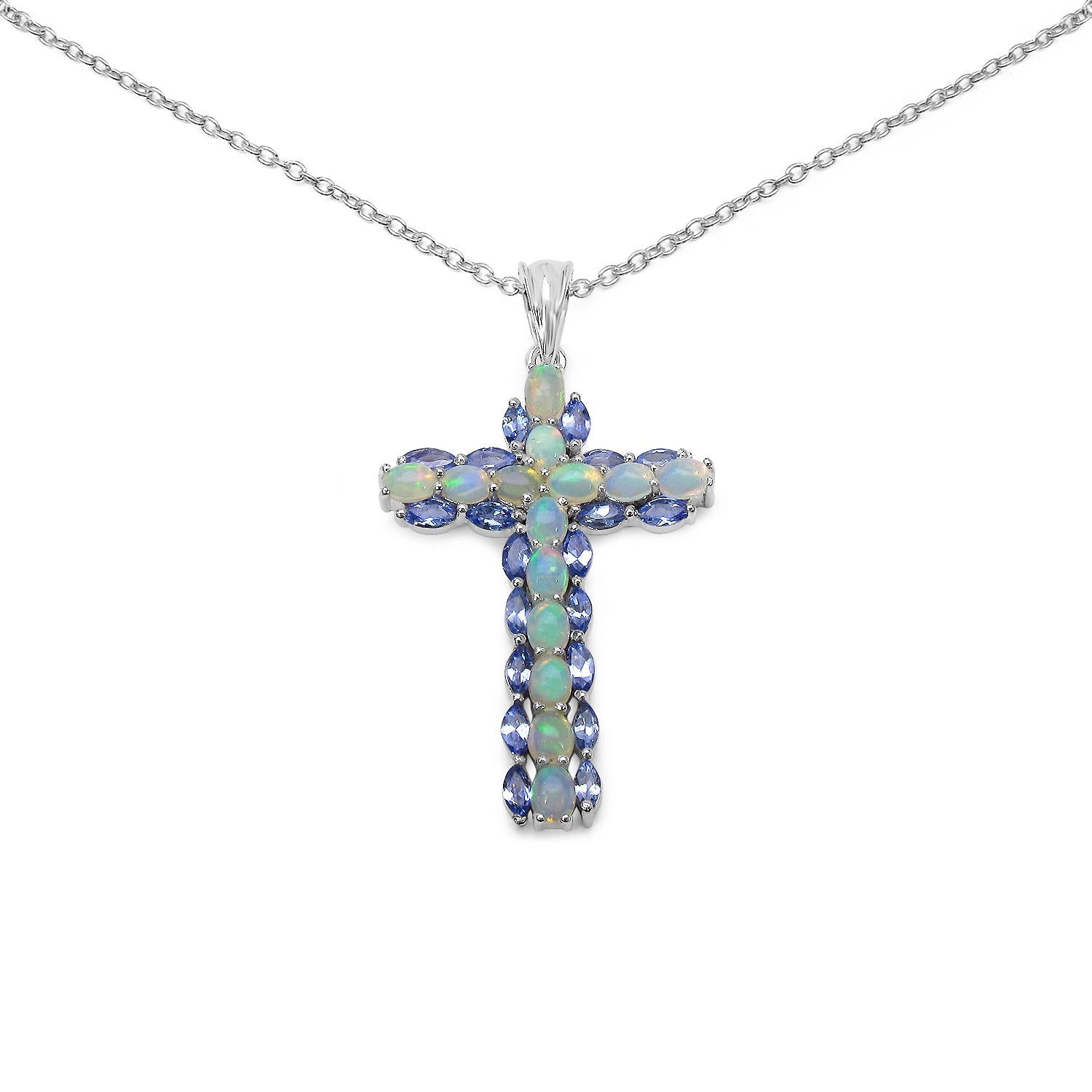 3.32 Carat Genuine Ethiopian Opal and Tanzanite .925 Sterling Silver Pendant by Bids.com