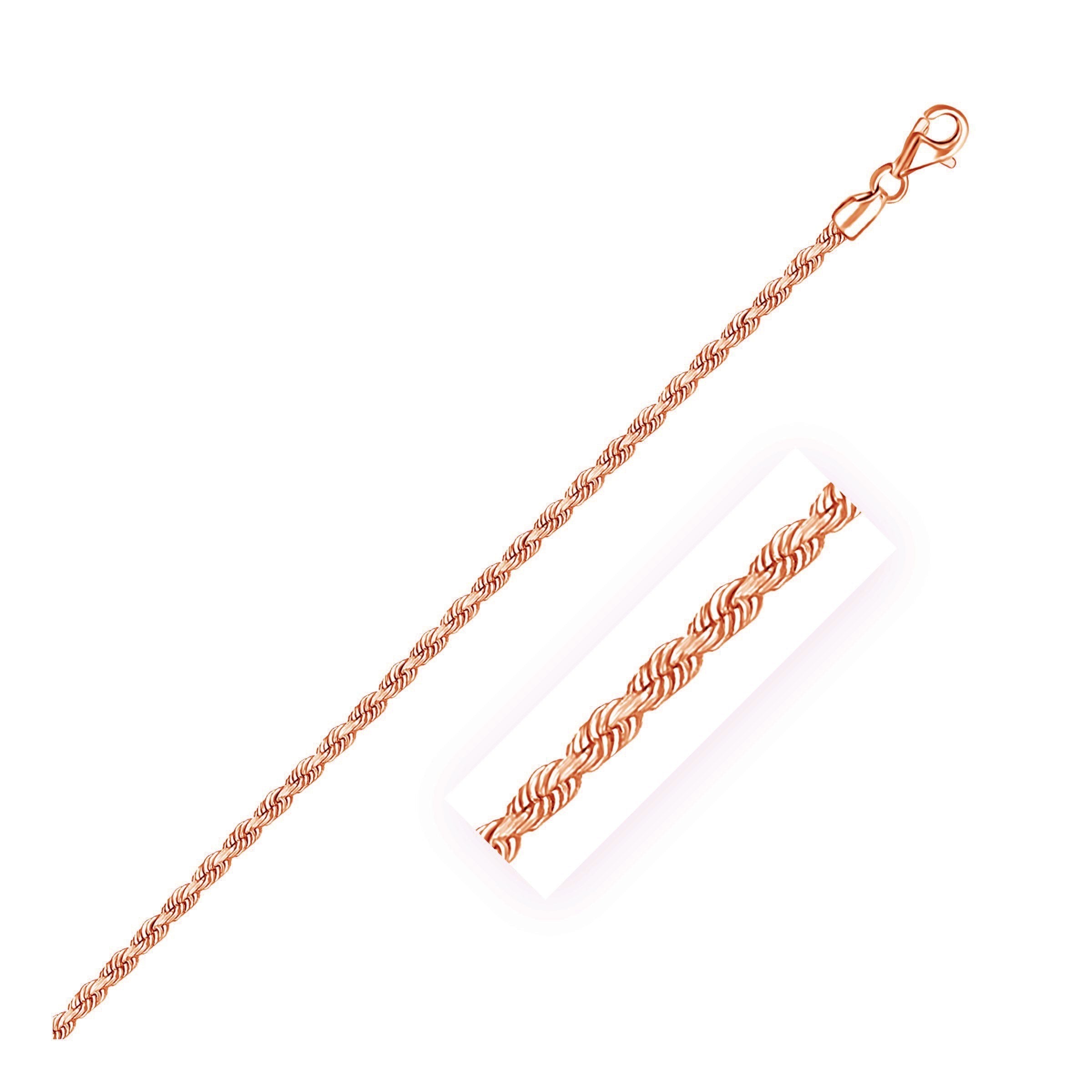 14k Rose Gold Solid Diamond Cut Rope Chain (2.30 mm)  DestGlow