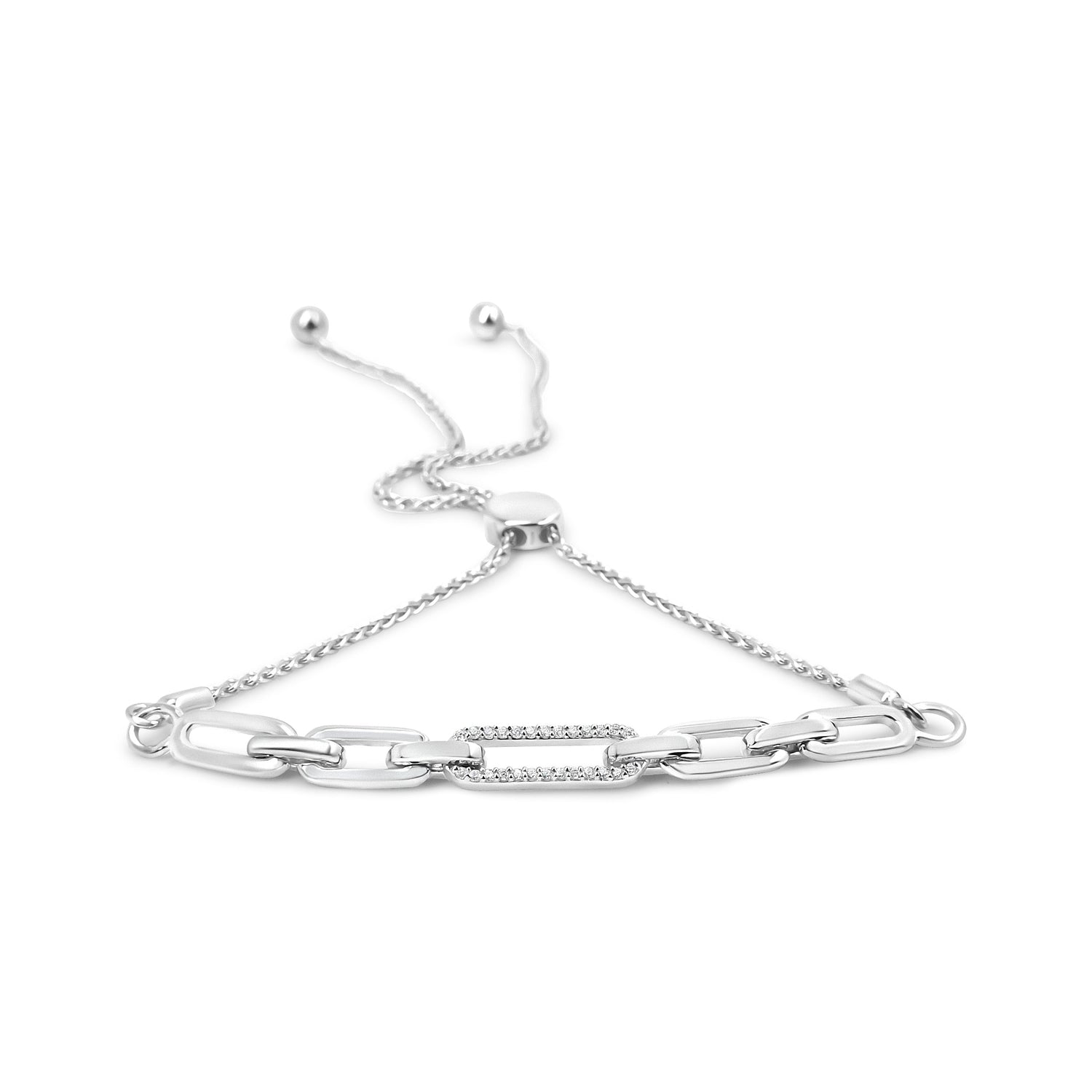.925 Sterling Silver 1/10 Cttw Diamond Paperclip Link Adjustable Bolo Bracelet (I-J Color, I2-I3 Clarity) by Bids.com