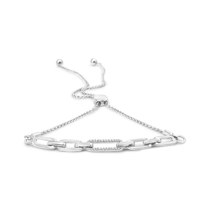 .925 Sterling Silver 1/10 Cttw Diamond Paperclip Link Adjustable Bolo Bracelet (I-J Color, I2-I3 Clarity) by Bids.com