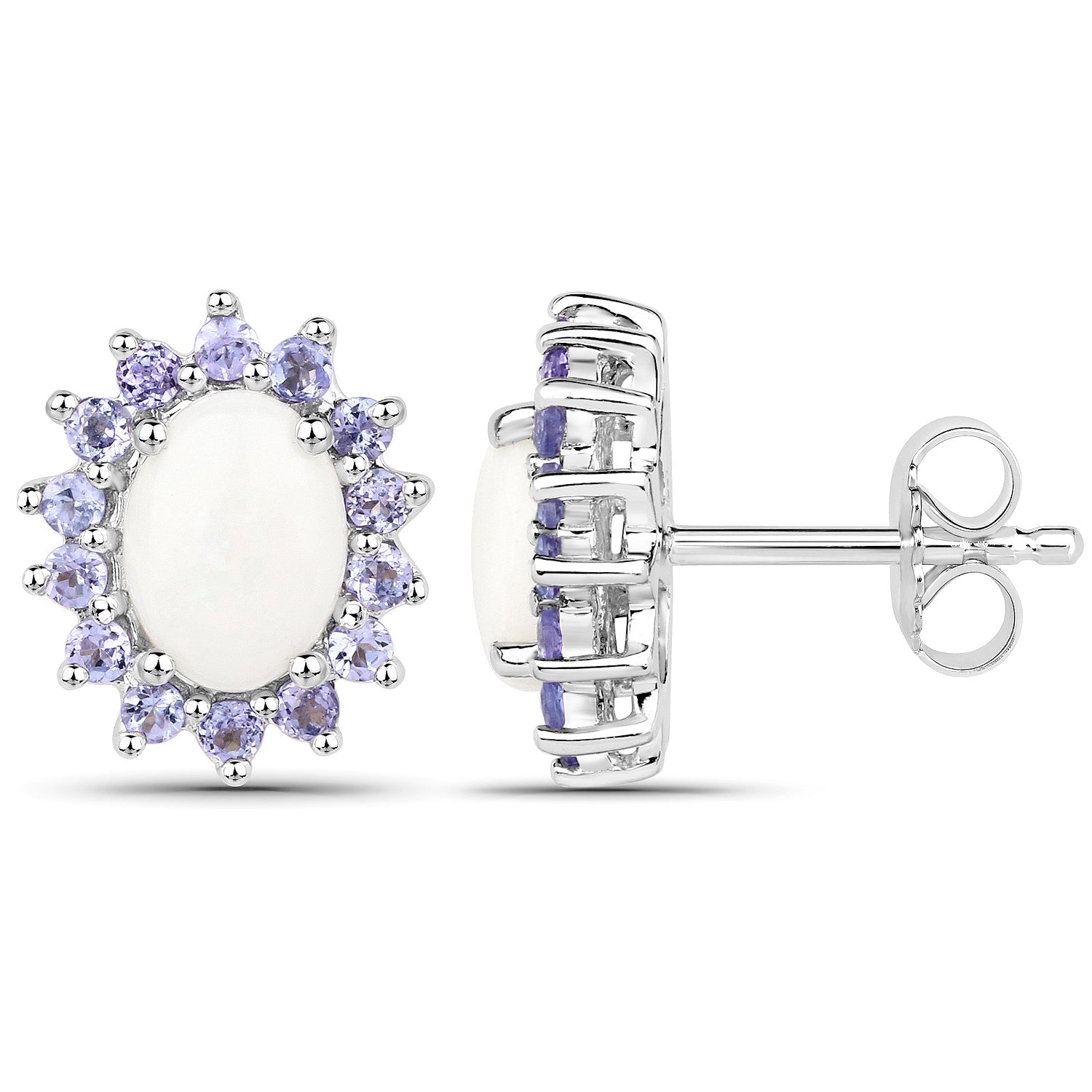 2.44 Carat Genuine Opal and Tanzanite .925 Sterling Silver Earrings  DestGlow