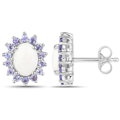 2.44 Carat Genuine Opal and Tanzanite .925 Sterling Silver Earrings  DestGlow
