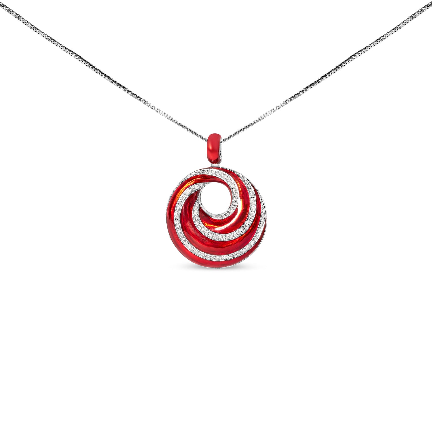 .925 Sterling Silver Red Enamel and 1/2 Diamond Endless Swirl Medallion 18" Pendant Necklace (F-G Color, VS1-VS2 Clarity) by Bids.com