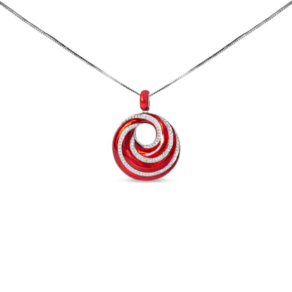 .925 Sterling Silver Red Enamel and 1/2 Diamond Endless Swirl Medallion 18" Pendant Necklace (F-G Color, VS1-VS2 Clarity) by Bids.com