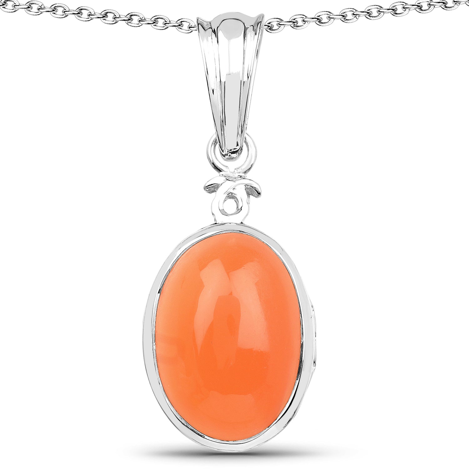 6.00 Carat Genuine Peach Moonstone .925 Sterling Silver Pendant  DestGlow