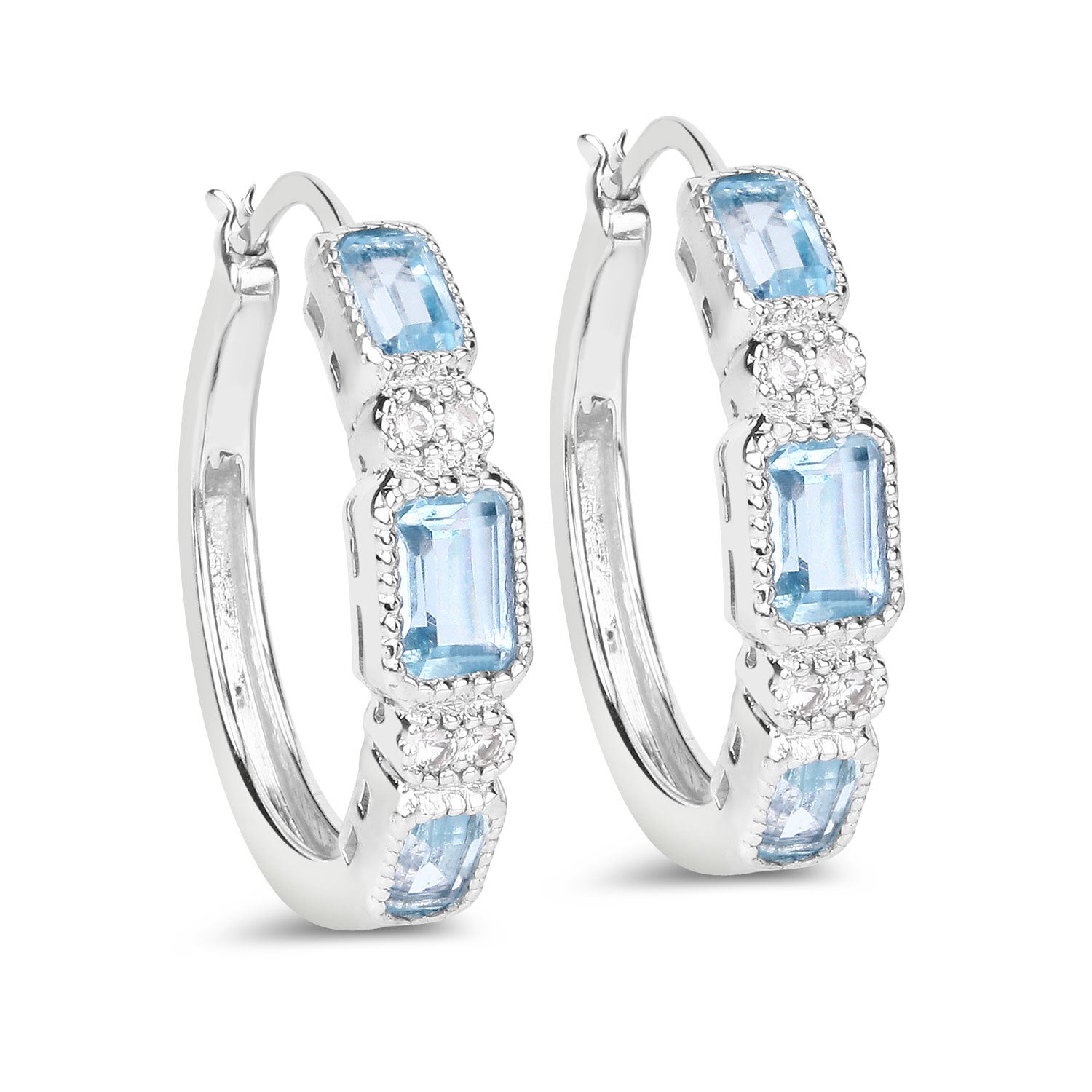 2.66 Carat Genuine Blue Topaz and White Topaz .925 Sterling Silver Earrings  DestGlow