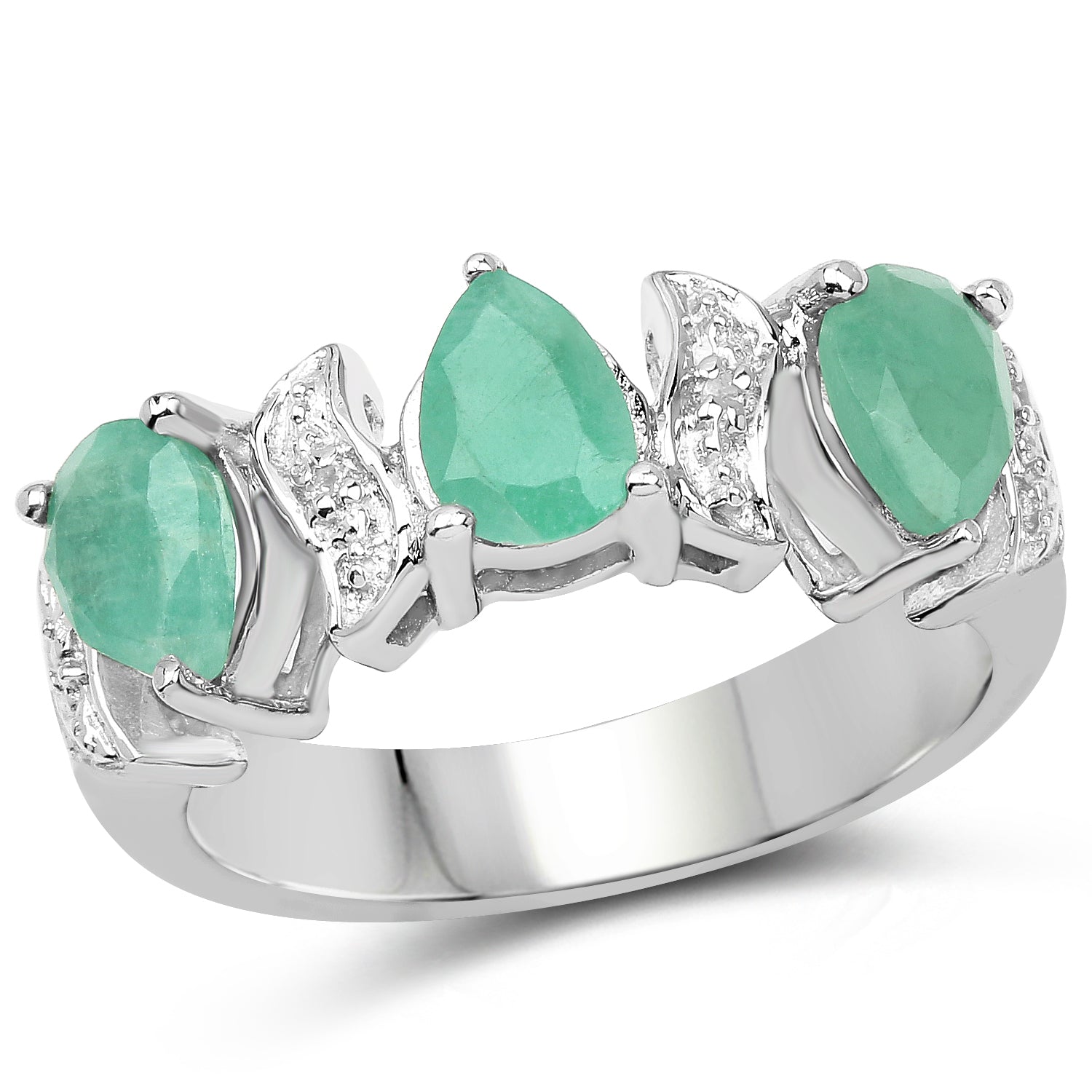 1.87 Carat Genuine Emerald and White Topaz .925 Sterling Silver Ring by Bids.com