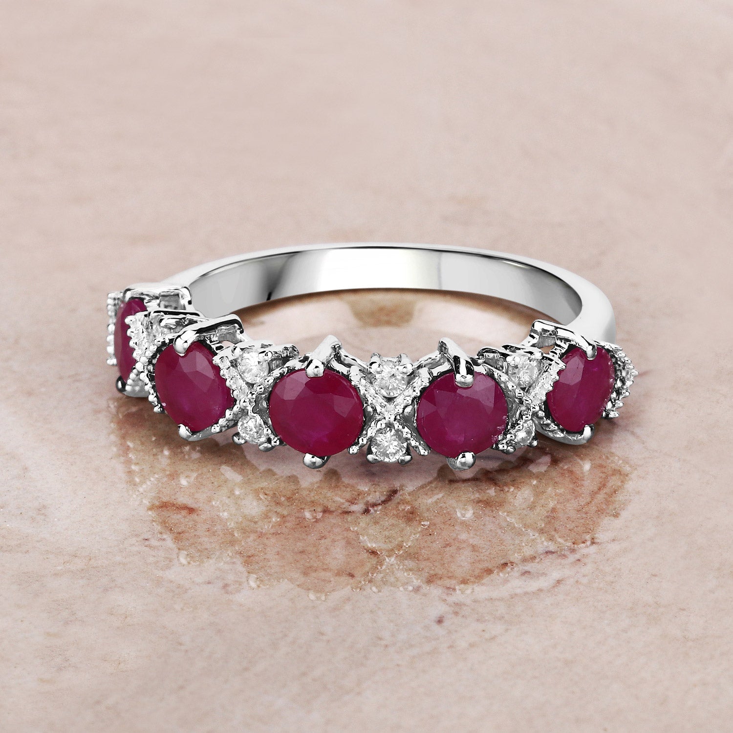 1.61 Carat Genuine Ruby and White Diamond 14K White Gold Ring by Bids.com
