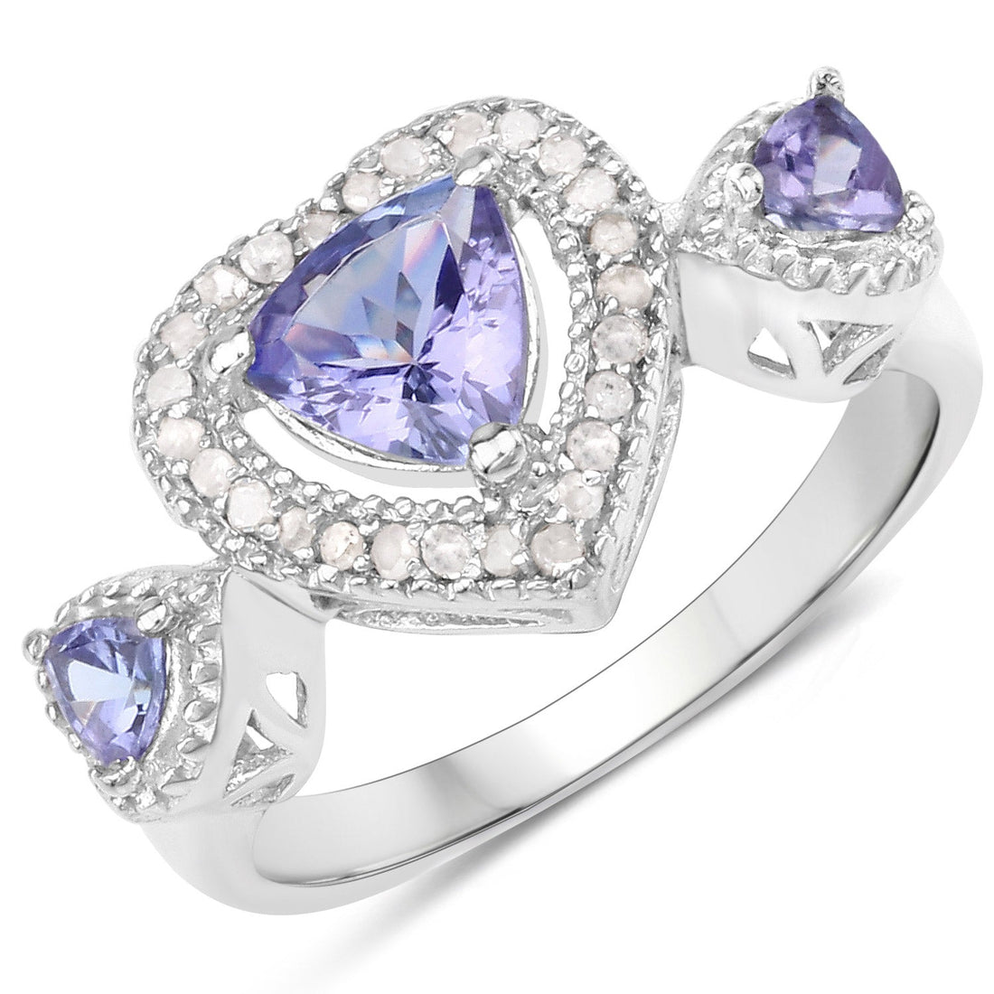 1.09 Carat Genuine Tanzanite and White Diamond .925 Sterling Silver Ring by Bids.com