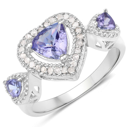 1.09 Carat Genuine Tanzanite and White Diamond .925 Sterling Silver Ring by Bids.com