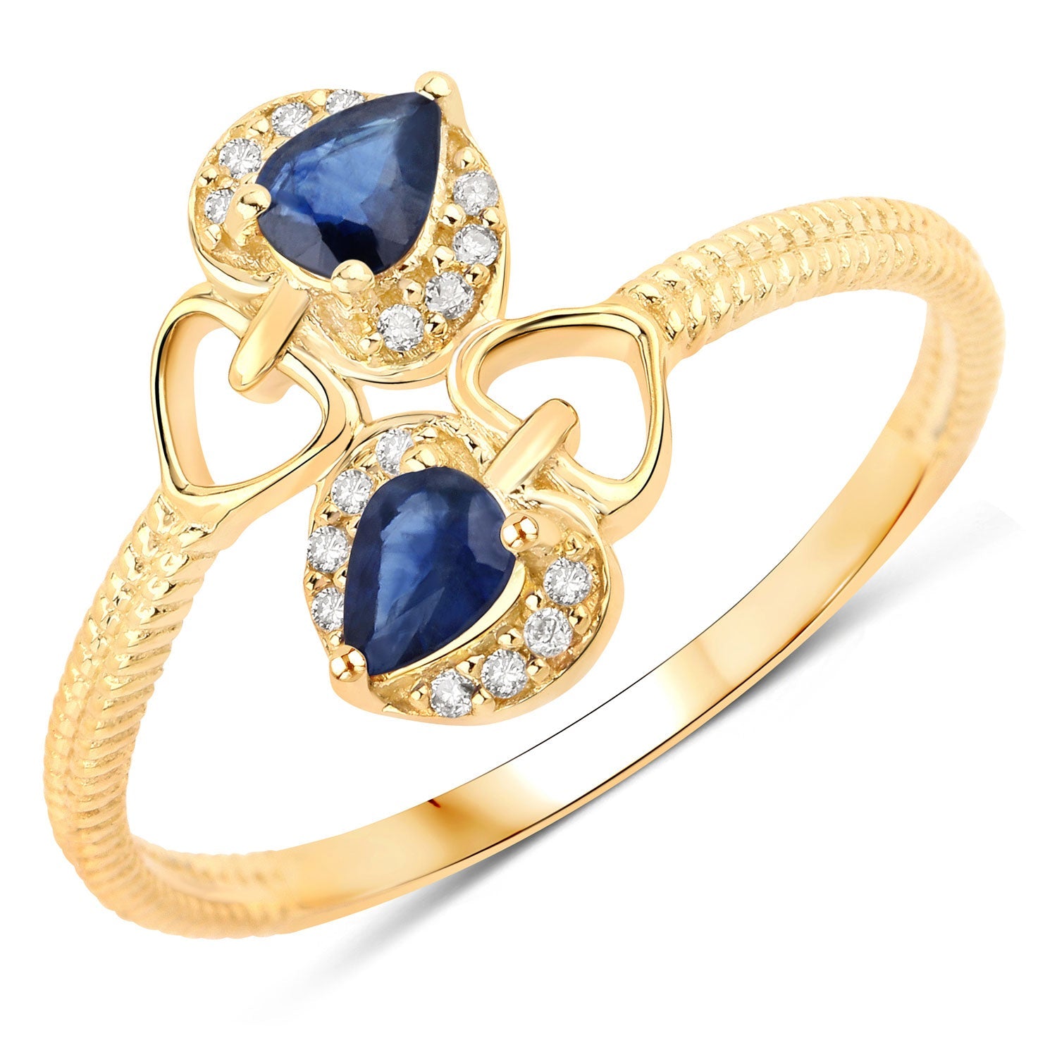 0.34 Carat Genuine Blue Sapphire and White Diamond 14K Yellow Gold Ring by Bids.com