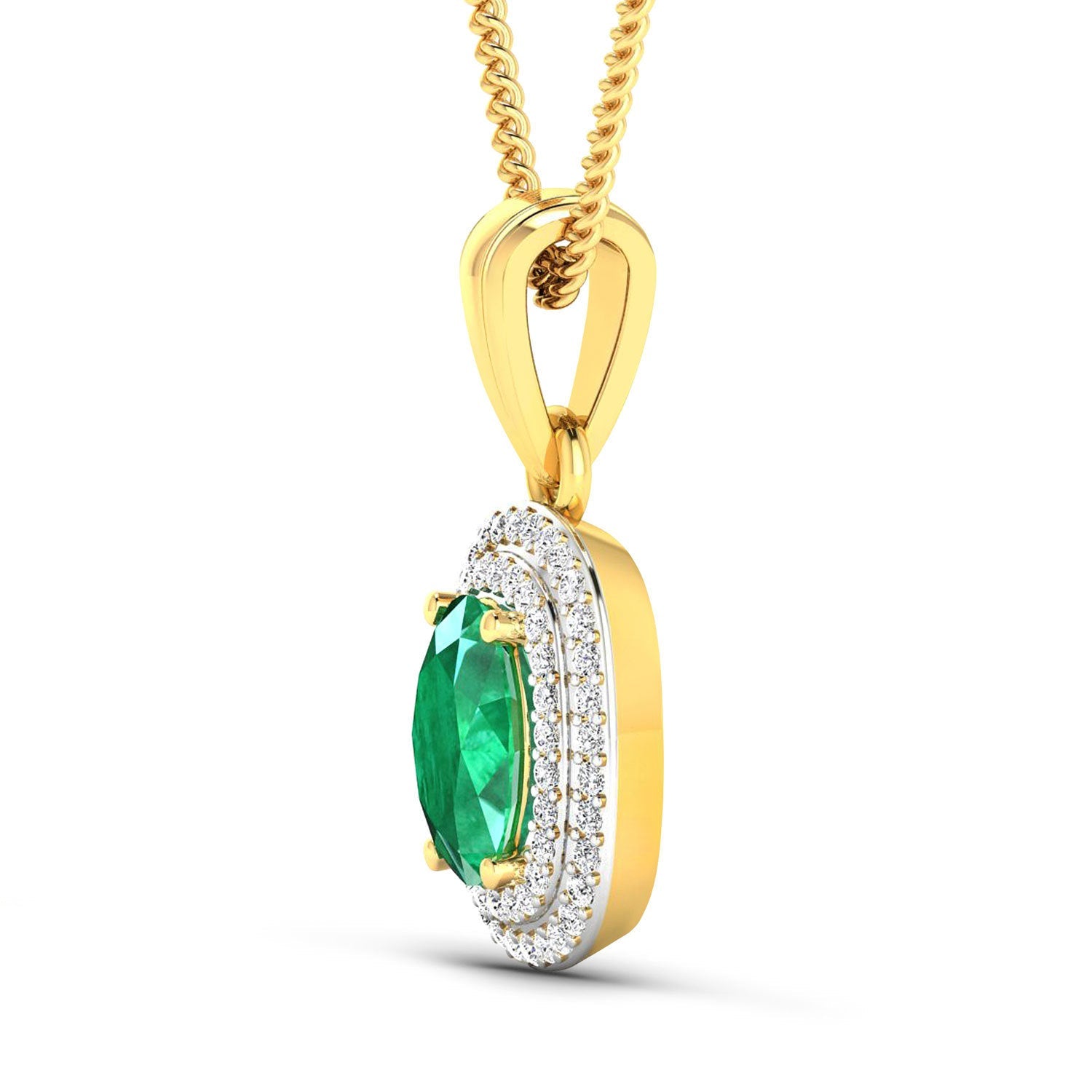 1.50 Carat Genuine Zambian Emerald and White Diamond 14K Yellow Gold Pendant by Bids.com
