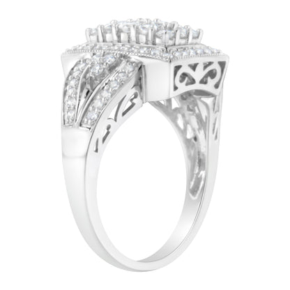 10K White Gold 1.0 Cttw Diamond Rectangular Cushion Shaped Cluster Halo Flared Band Cocktail Fashion Ring (H-I Color, SI2-I1 Clarity) - Size 7 by Bids.com