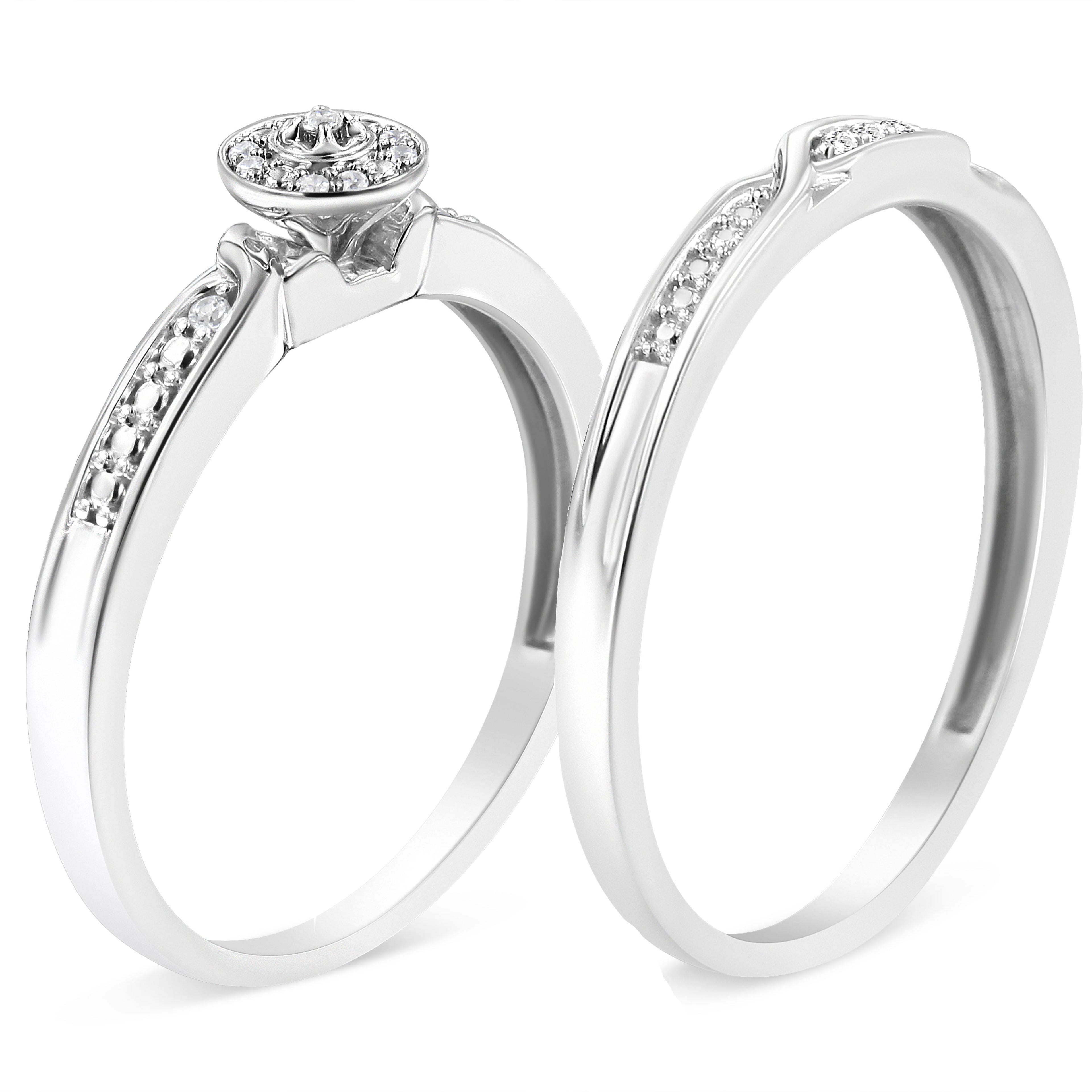 .925 Sterling Silver Diamond Accent Frame Twist Shank Bridal Set Ring and Band (I-J Color, I3 Clarity) - Size 7 by Bids.com