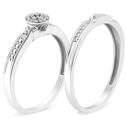 .925 Sterling Silver Diamond Accent Frame Twist Shank Bridal Set Ring and Band (I-J Color, I3 Clarity) - Size 7 by Bids.com