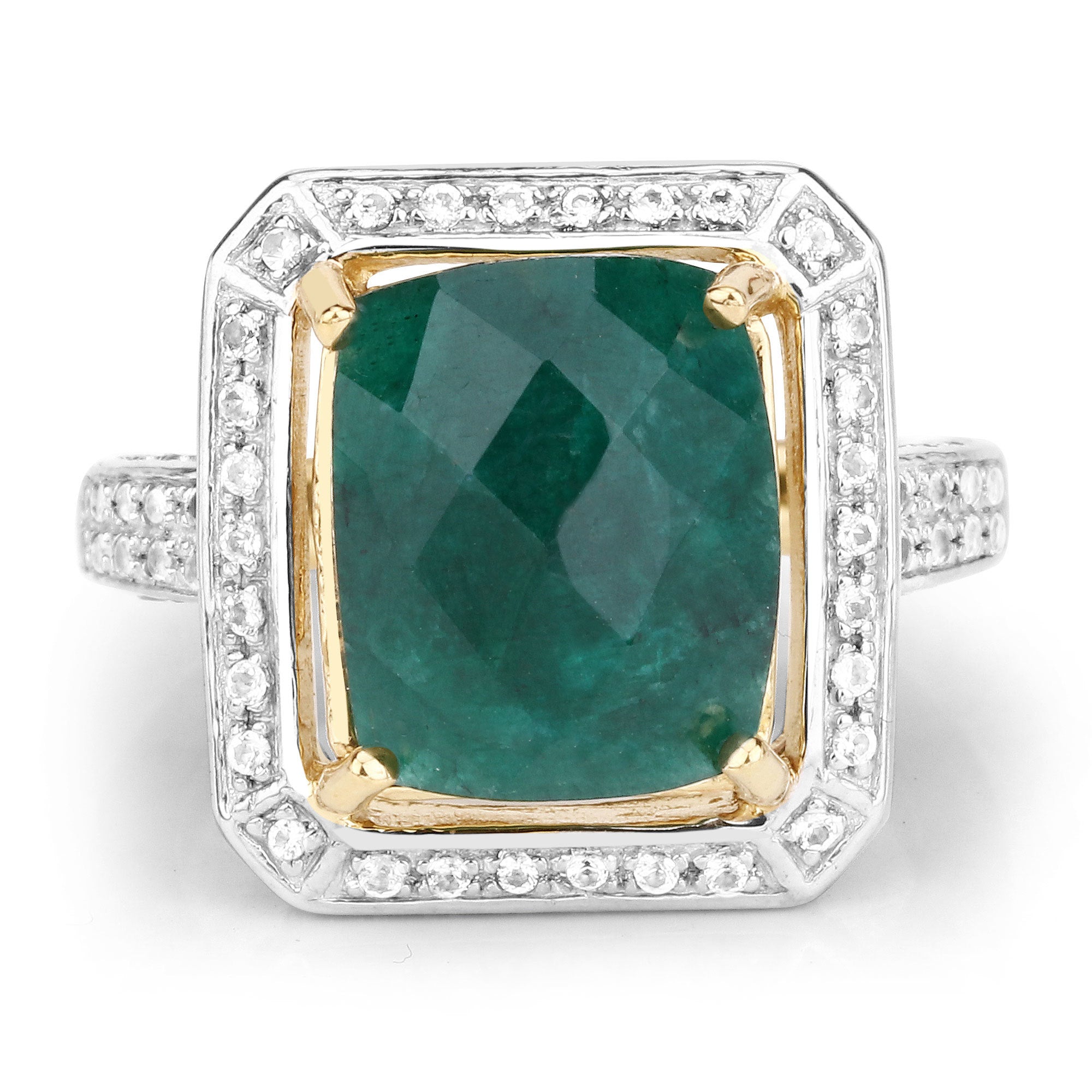 5.18 Carat Dyed Emerald and White Topaz .925 Sterling Silver Ring by Bids.com
