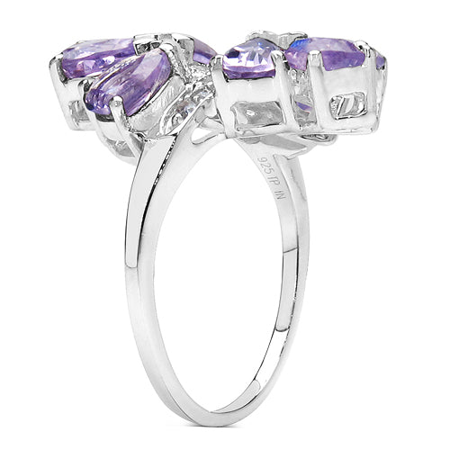 3.08 Carat Genuine Amethyst &amp; White Topaz .925 Sterling Silver Ring by Bids.com