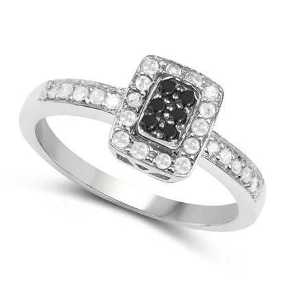 0.35 Carat Genuine Black Diamond and White Diamond .925 Sterling Silver Ring  DestGlow