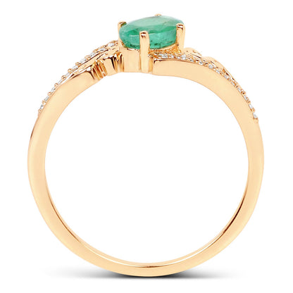 0.51 Carat Genuine Zambian Emerald and White Diamond 14K Yellow Gold Ring by Bids.com