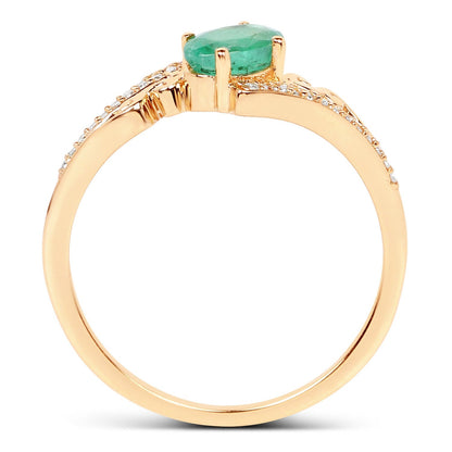0.51 Carat Genuine Zambian Emerald and White Diamond 14K Yellow Gold Ring 