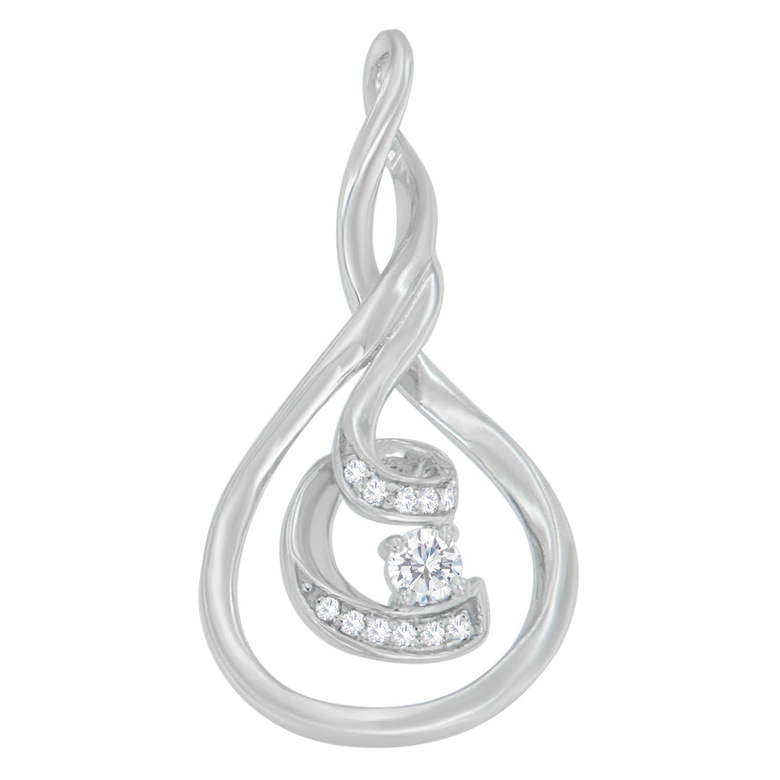 Espira 10K White Gold 1/8 cttw Round Cut Diamond Layered Spiral Pendant Necklace (I-J, I1-I2) by Bids.com