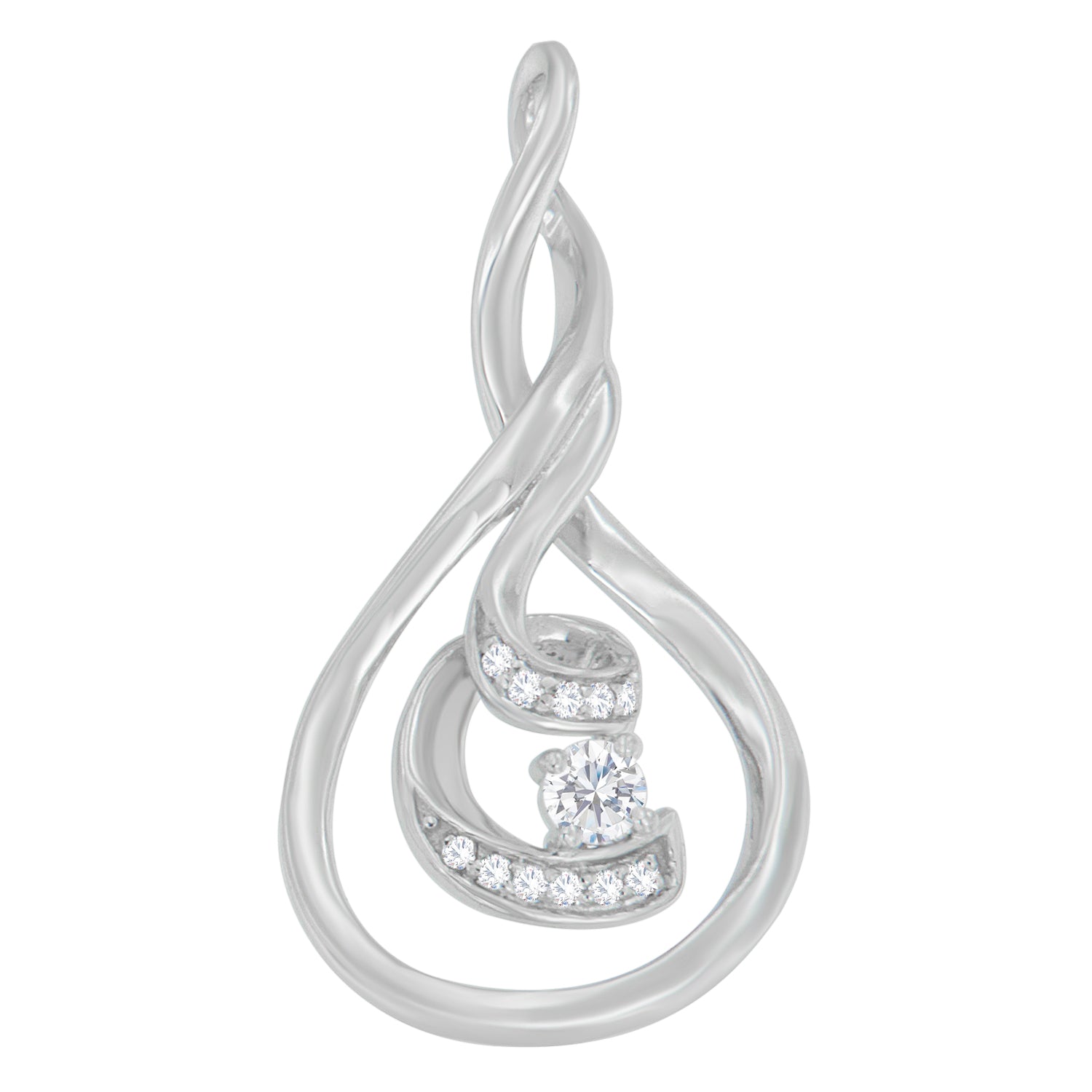 Espira 10K White Gold 1/8 cttw Round Cut Diamond Layered Spiral Pendant Necklace (I-J, I1-I2) by Bids.com