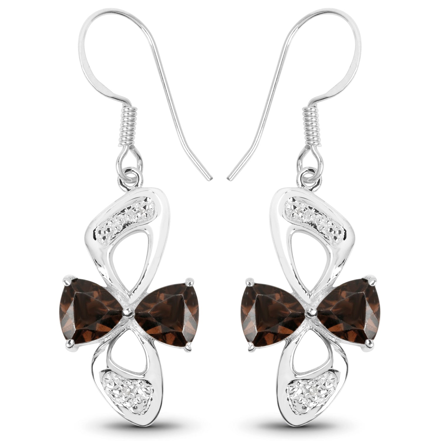 4.02 Carat Genuine Smoky Quartz and White Topaz .925 Sterling Silver Earrings  DestGlow