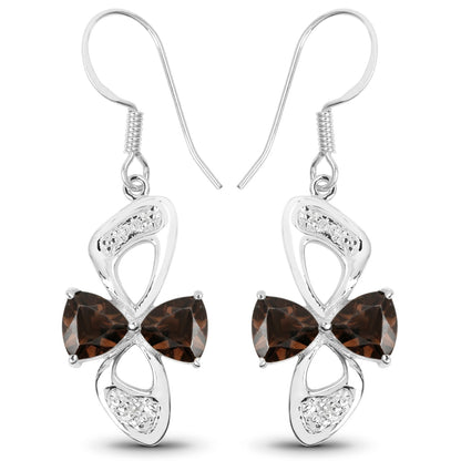 4.02 Carat Genuine Smoky Quartz and White Topaz .925 Sterling Silver Earrings  DestGlow