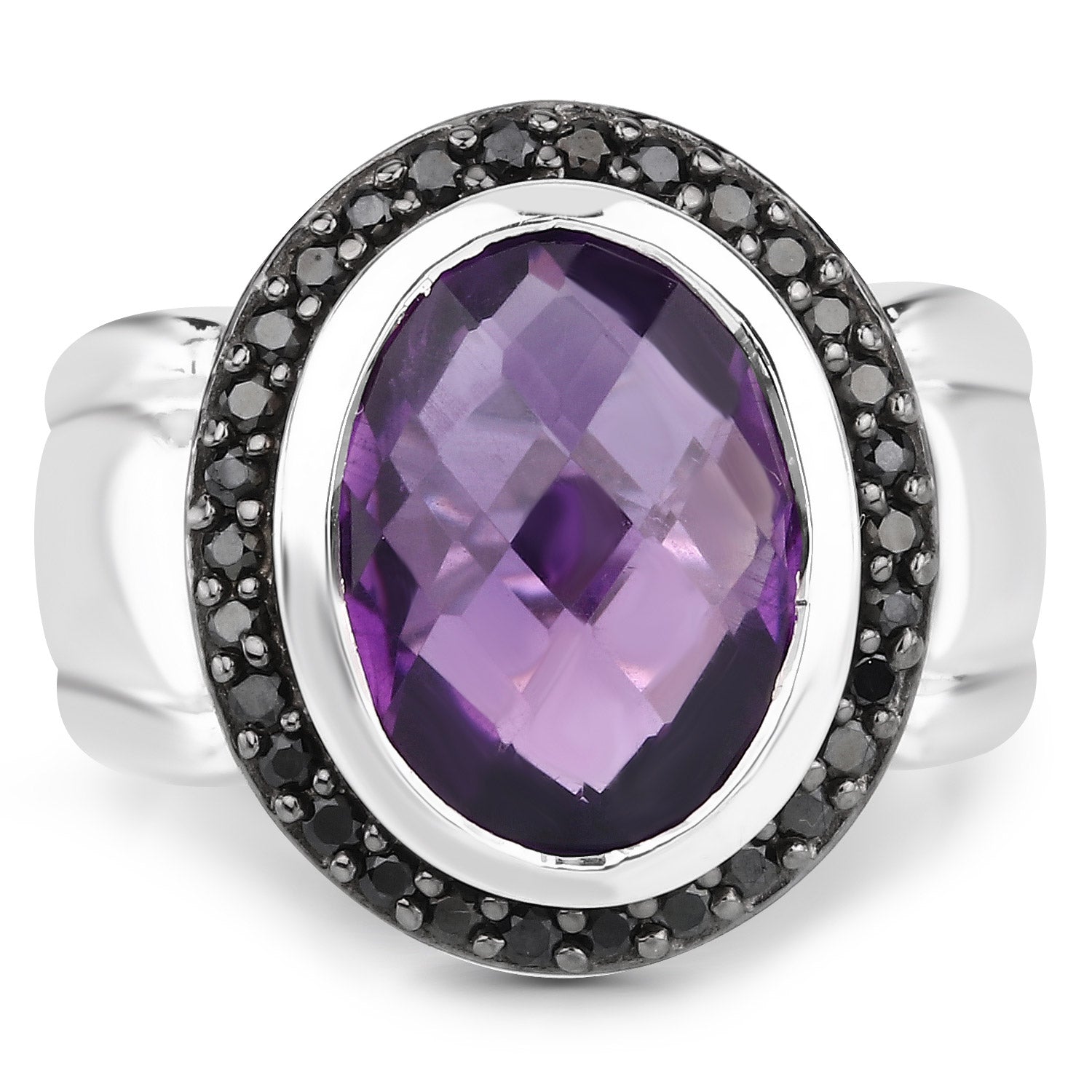 5.35 Carat Genuine Amethyst and Black Spinel .925 Sterling Silver Ring by Bids.com