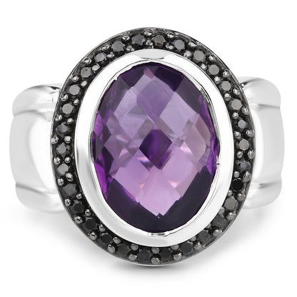 5.35 Carat Genuine Amethyst and Black Spinel .925 Sterling Silver Ring by Bids.com